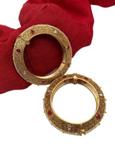 Gold Plated Antique Ruby And Kundan Bangles Set By Gehna Shop Antique Golden Bangles
